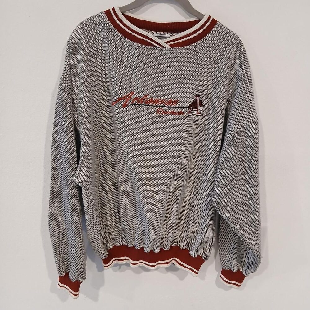 Arkansas Razorbacks Vintage 90s Red Gray Crewneck Sweater Size Large